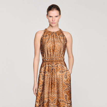 Melanie Bandana-Print Maxi Dress Brown / Black