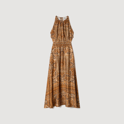 Melanie Bandana-Print Maxi Dress Brown / Black