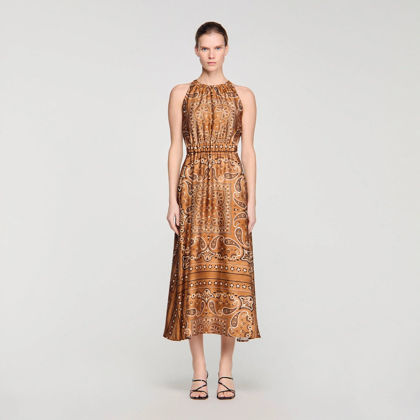 Melanie Bandana-Print Maxi Dress Brown / Black