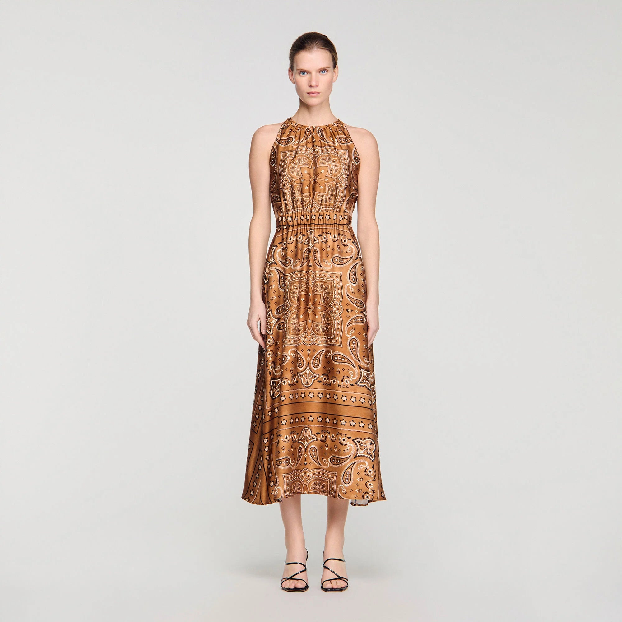 Melanie Bandana-Print Maxi Dress Brown / Black