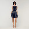 Capri Scarf-Print Knit Short Dress Navy Blue