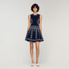Capri Scarf-Print Knit Short Dress Navy Blue