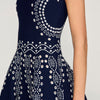 Capri Scarf-Print Knit Short Dress Navy Blue