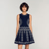 Capri Scarf-Print Knit Short Dress Navy Blue