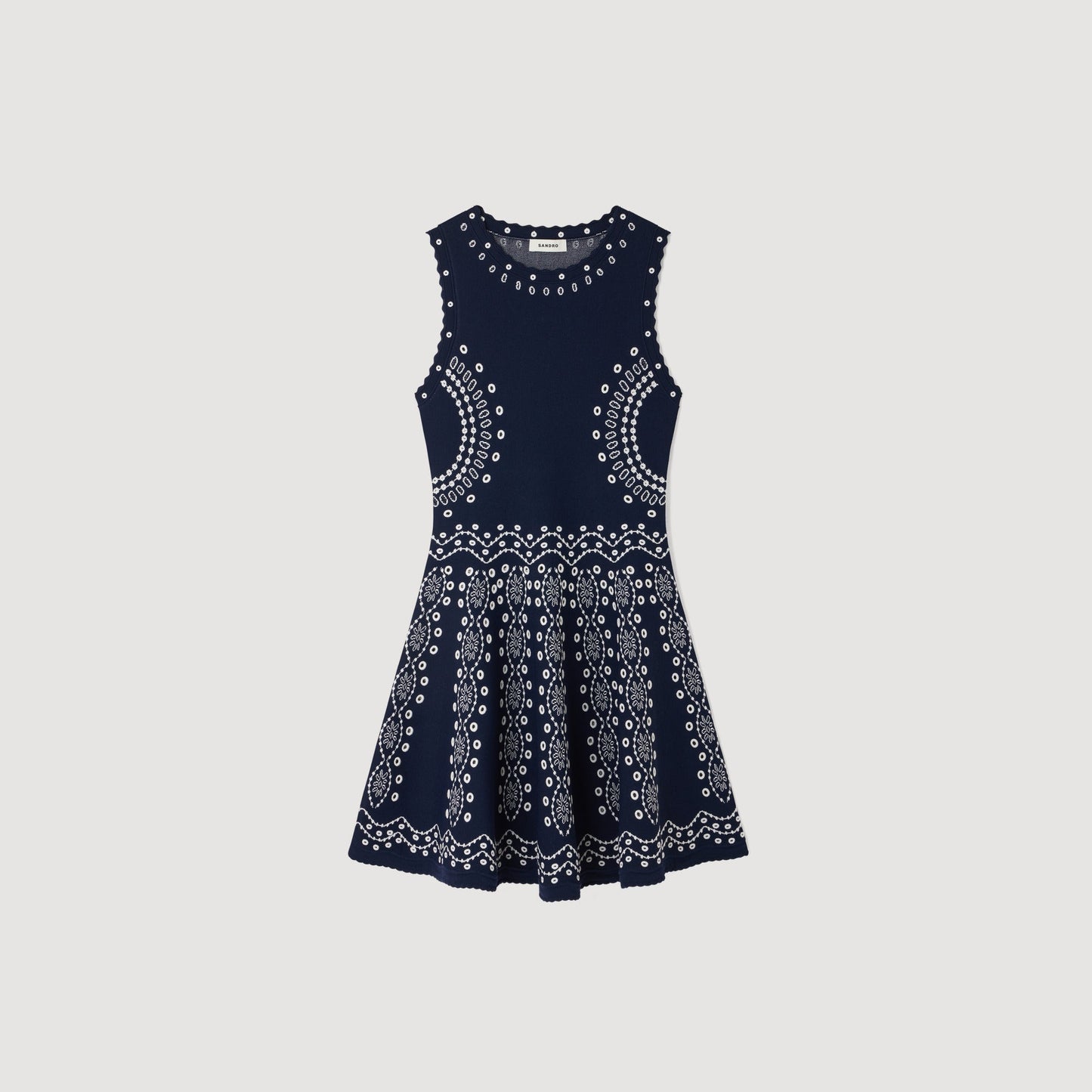 Capri Scarf-Print Knit Short Dress Navy Blue