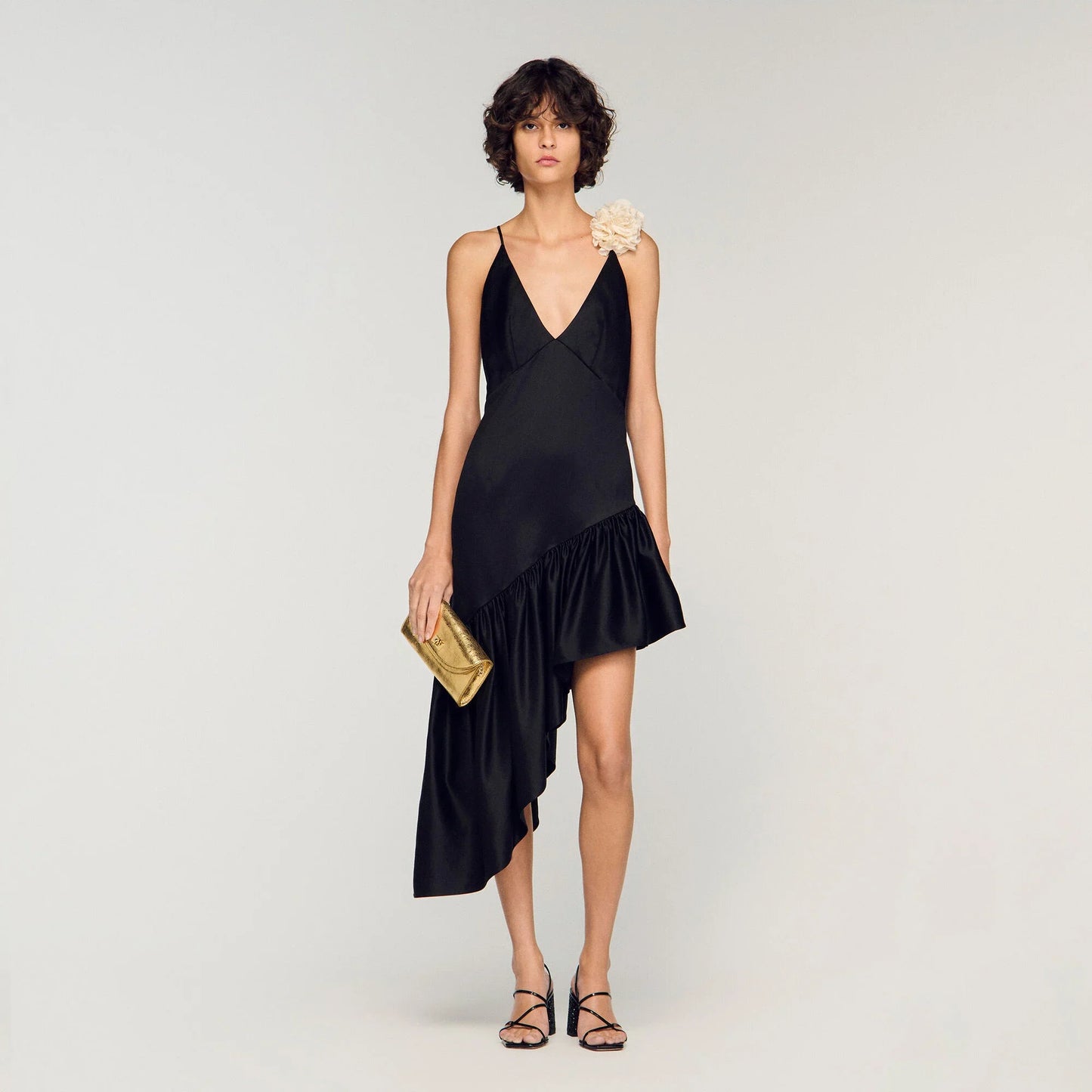 Laurine Floral Print Ruffled Short Dress Black