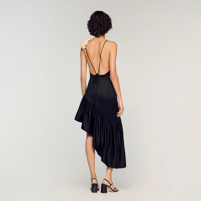 Laurine Floral Print Ruffled Short Dress Black