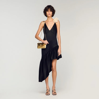 Laurine Floral Print Ruffled Short Dress Black