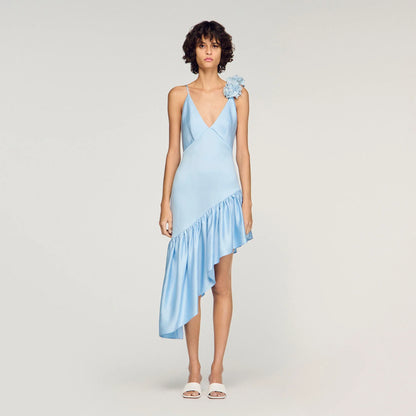 Laurine Asymmetrical Ruffled Dress Blue Sky