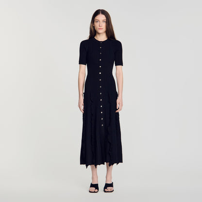 Pietrarosa Knit maxi dress with ruffles Black
