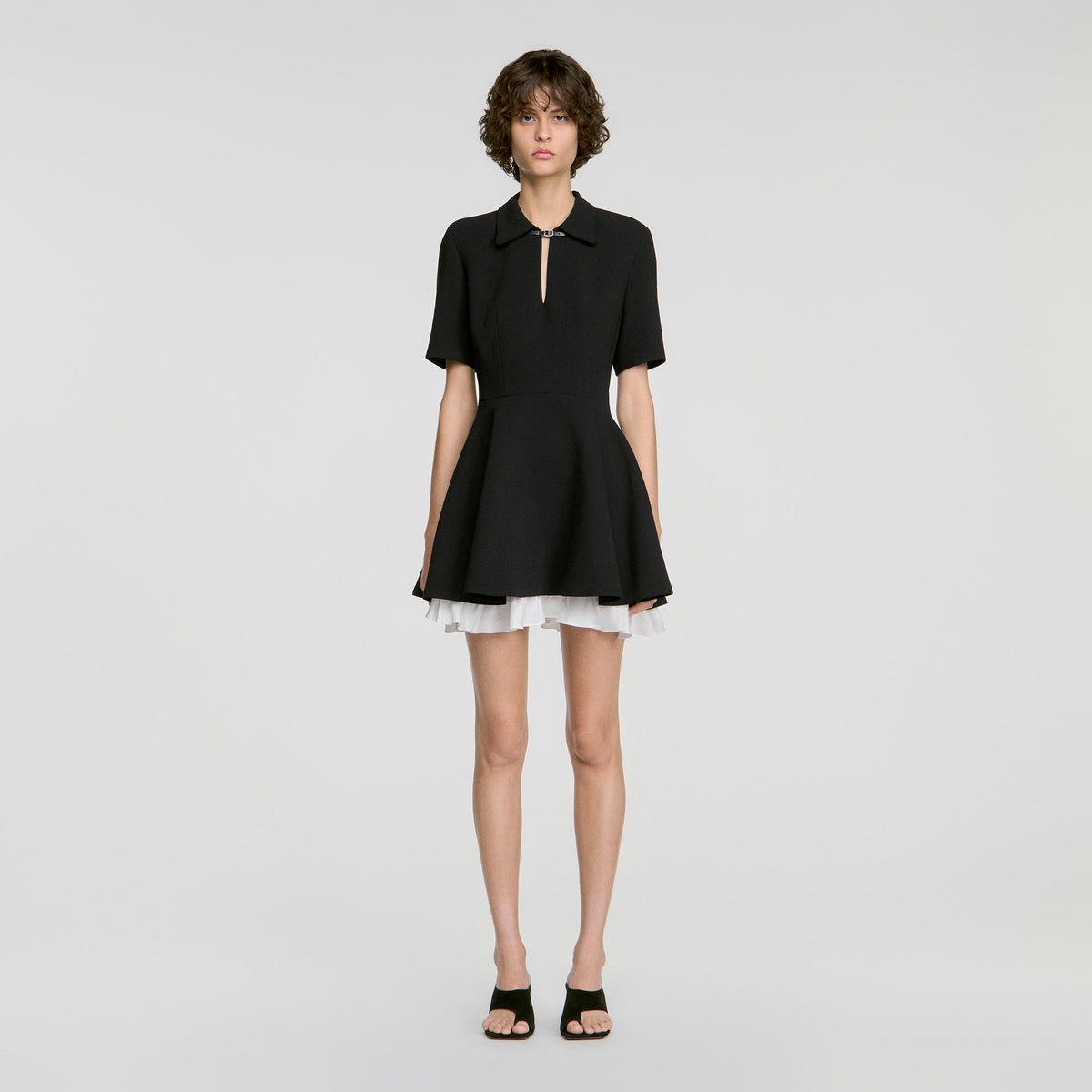 Joye Short contrast skater dress Black