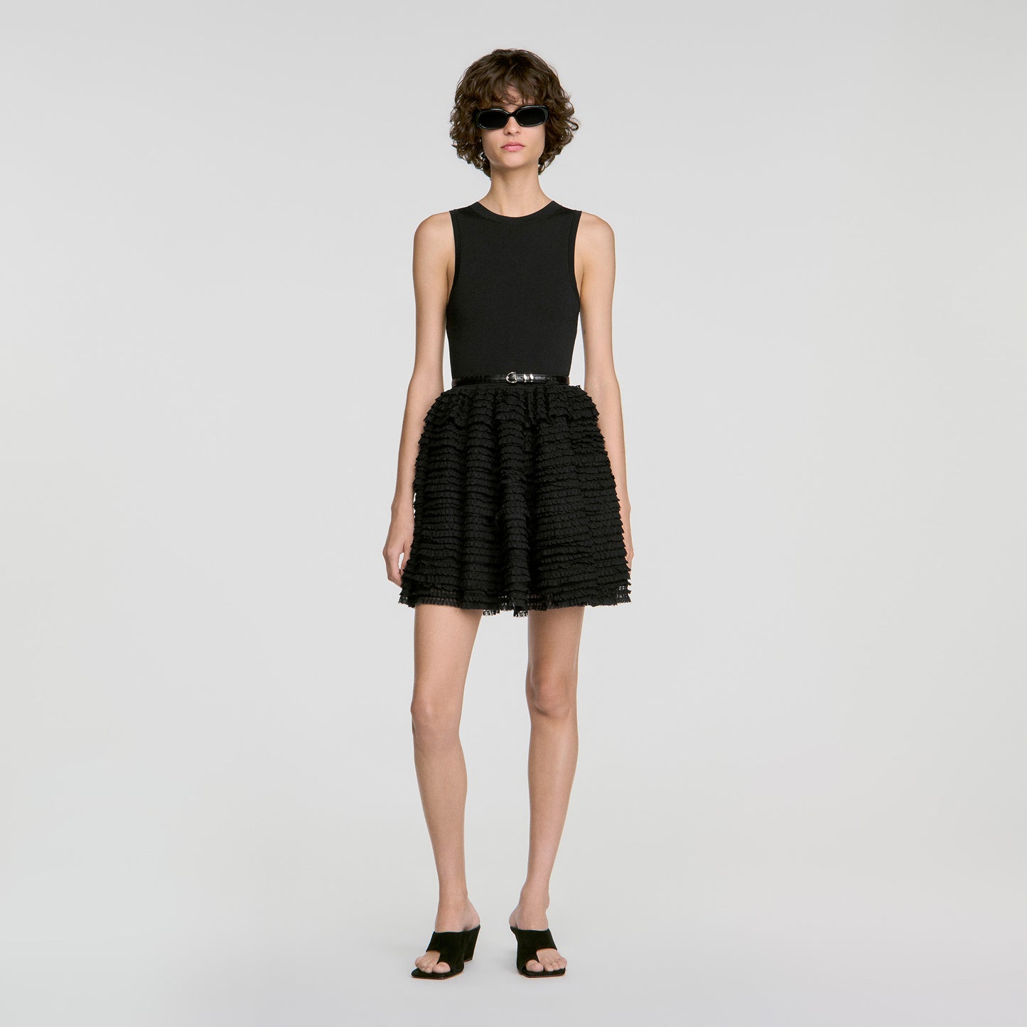 Dua Short ruffled lace dress Black