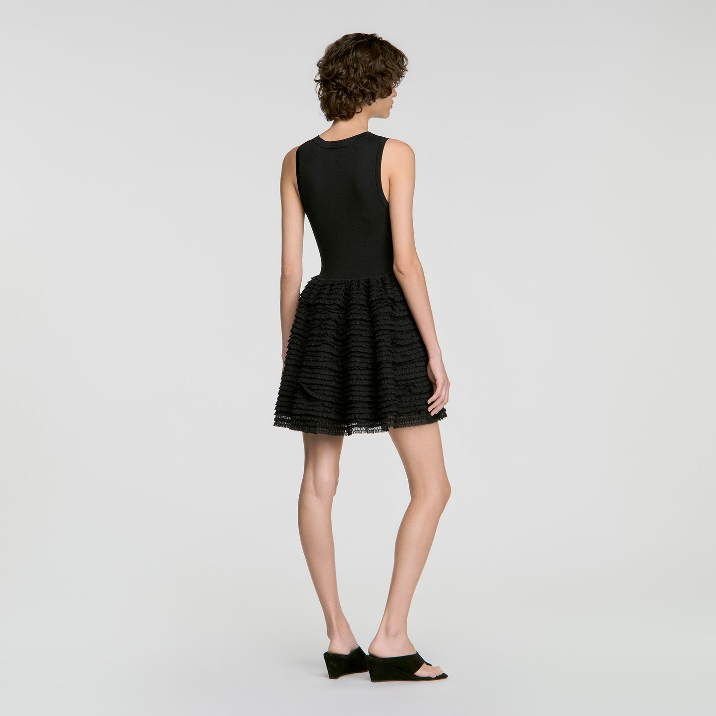 Dua Short ruffled lace dress Black