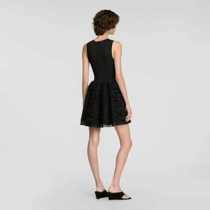 Dua Short ruffled lace dress Black