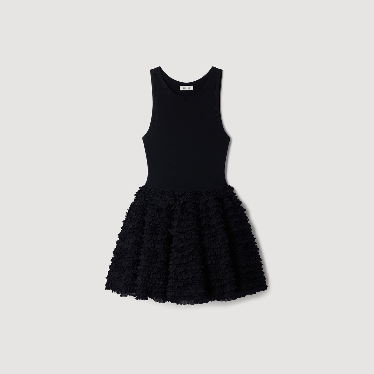 Dua Short ruffled lace dress Black