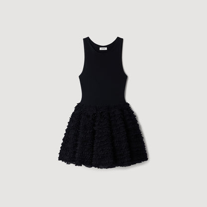 Dua Short ruffled lace dress Black
