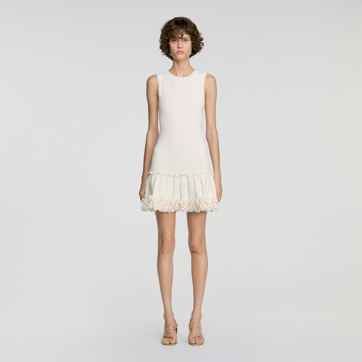 Natacha Floral knit short dress Ecru