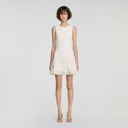 Natacha Floral knit short dress Ecru