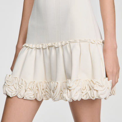 Natacha Floral knit short dress Ecru