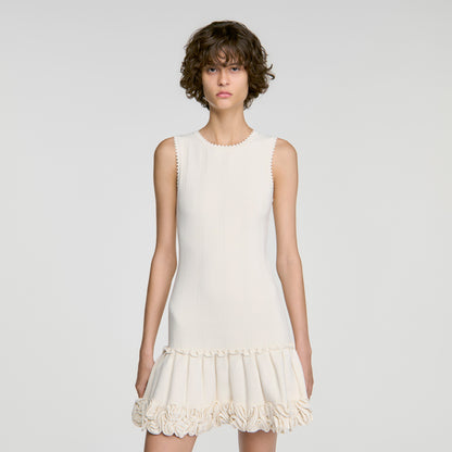 Natacha Floral knit short dress Ecru