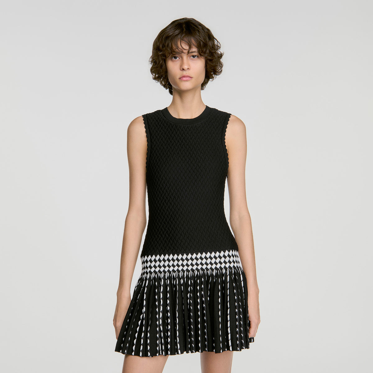 Solea Check knit short dress Black / Ecru