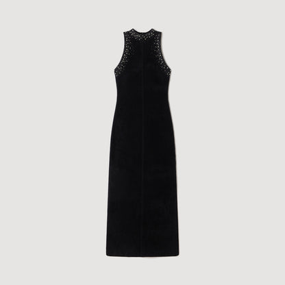 Eira Rhinestone Velvet Maxi Dress Black