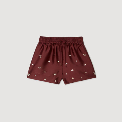 Onyx Rhinestone Wide-Leg Shorts Bordeaux