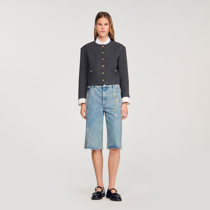 Lirio Distressed Denim Bermuda Shorts Blue Jean