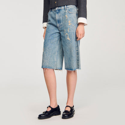 Lirio Distressed Denim Bermuda Shorts Blue Jean