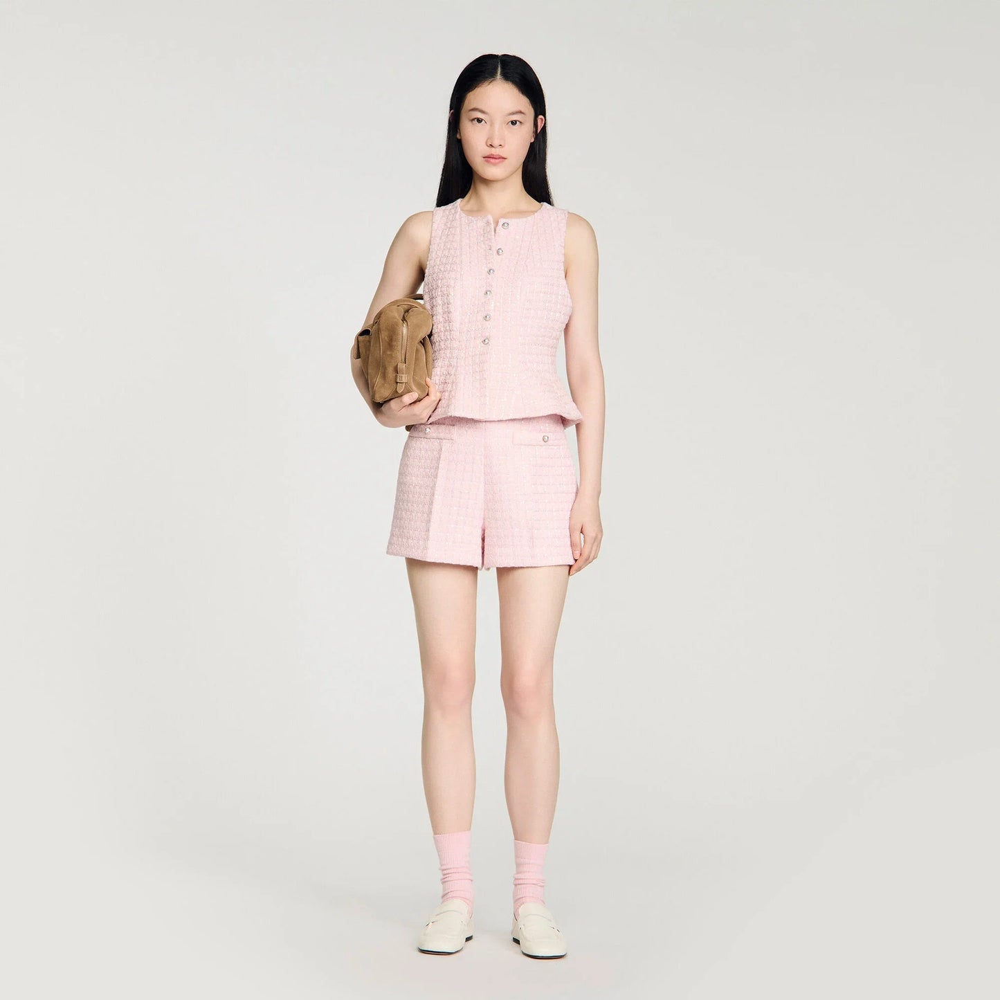Demilys Sequin Check Tweed Shorts Pink