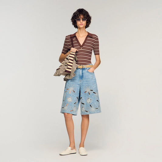 Liorea Embroidered Bermuda Shorts Blue Jean