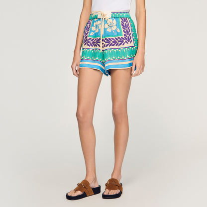 Solane Short Floral Print Shorts Green / Purple