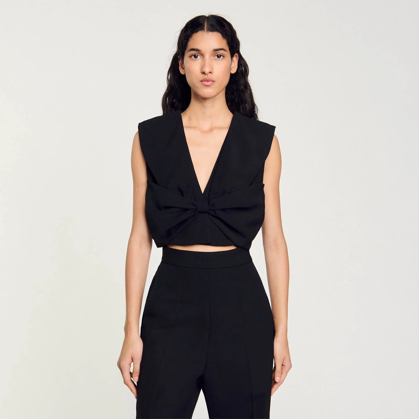 Satin-Effect Crop Top Black