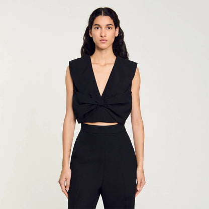 Satin-Effect Crop Top Black