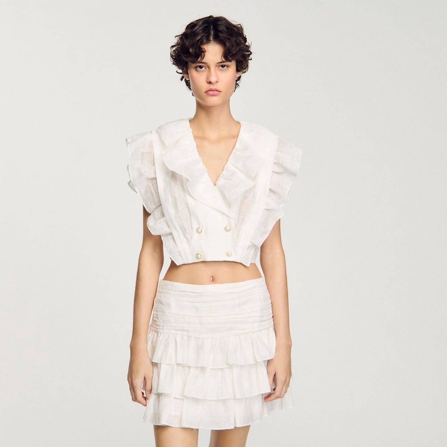 Ruffled Crop Top White