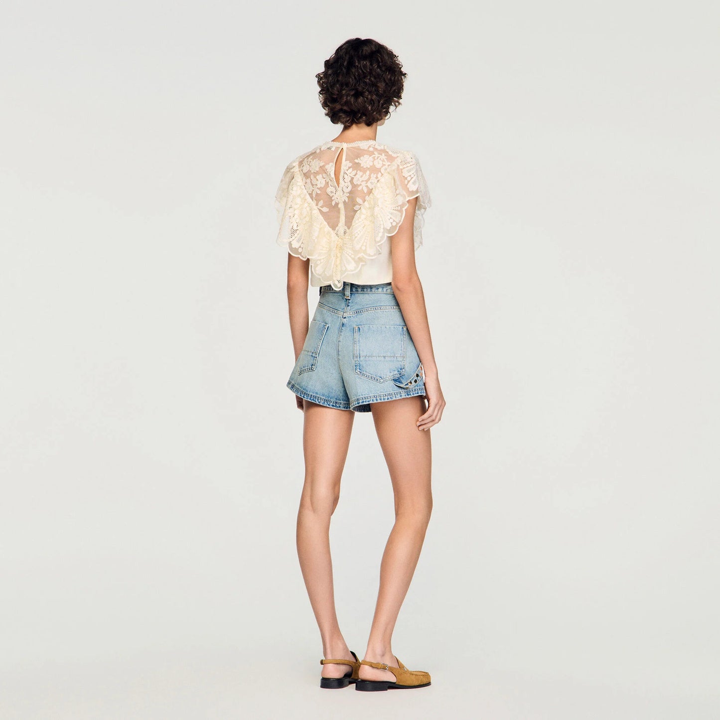 Lavandin Floral Guipure Crop Top Vanilla