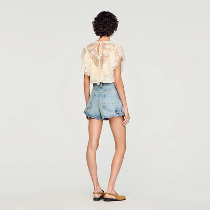 Lavandin Floral Guipure Crop Top Vanilla