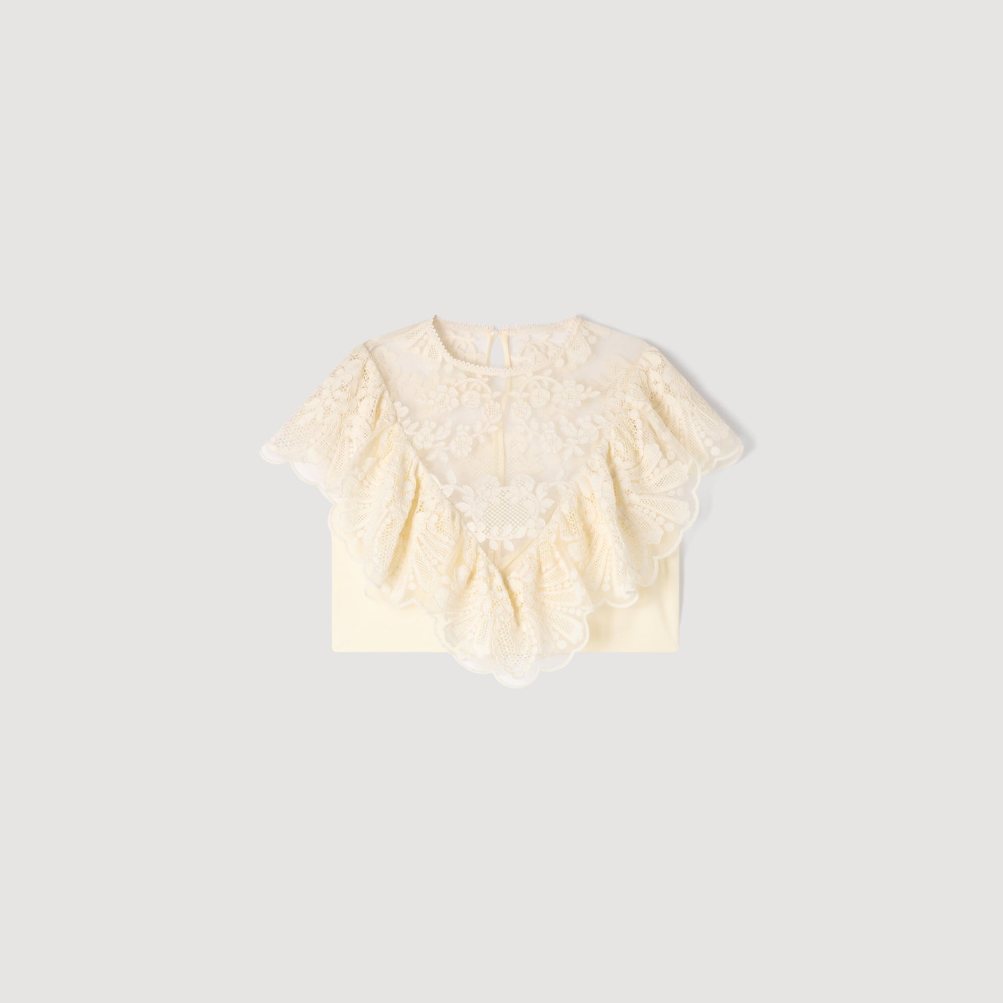 Lavandin Floral Guipure Crop Top Vanilla
