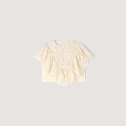 Lavandin Floral Guipure Crop Top Vanilla