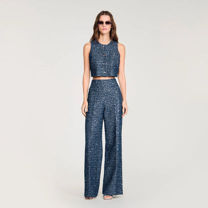 Bellamy Sequin Crop Top Navy Blue