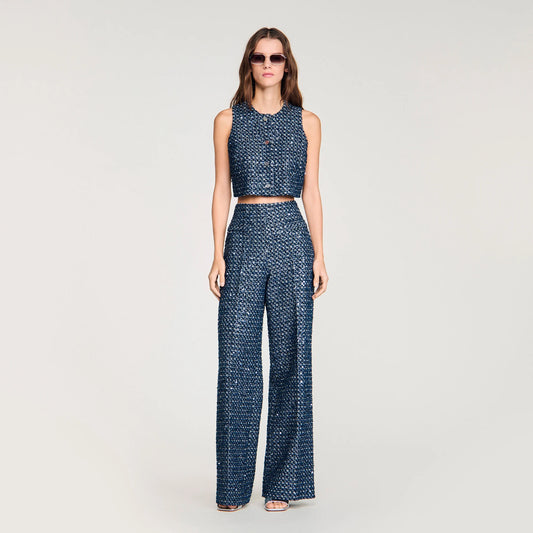 Bellamy Sequin Crop Top Navy Blue