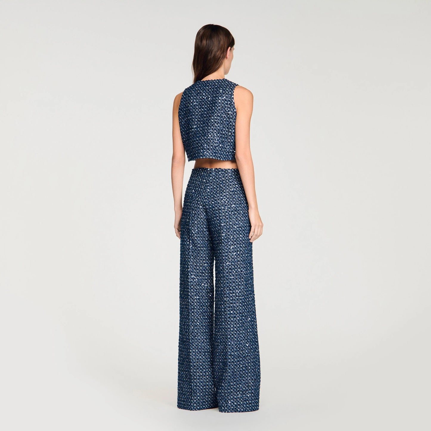 Bellamy Sequin Crop Top Navy Blue