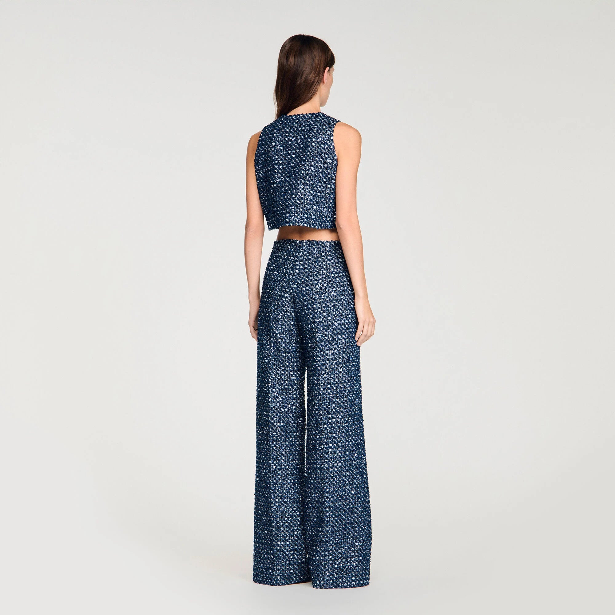 Bellamy Sequin Crop Top Navy Blue