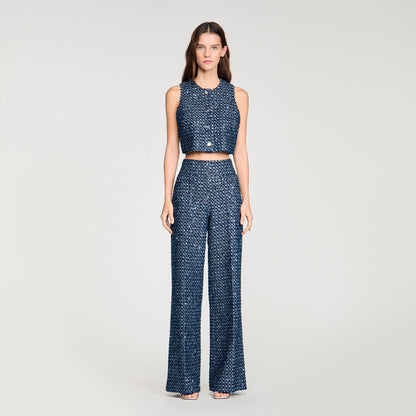 Bellamy Sequin Crop Top Navy Blue
