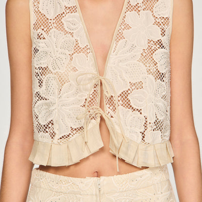 Amane Guipure Lace Crop Top Ecru