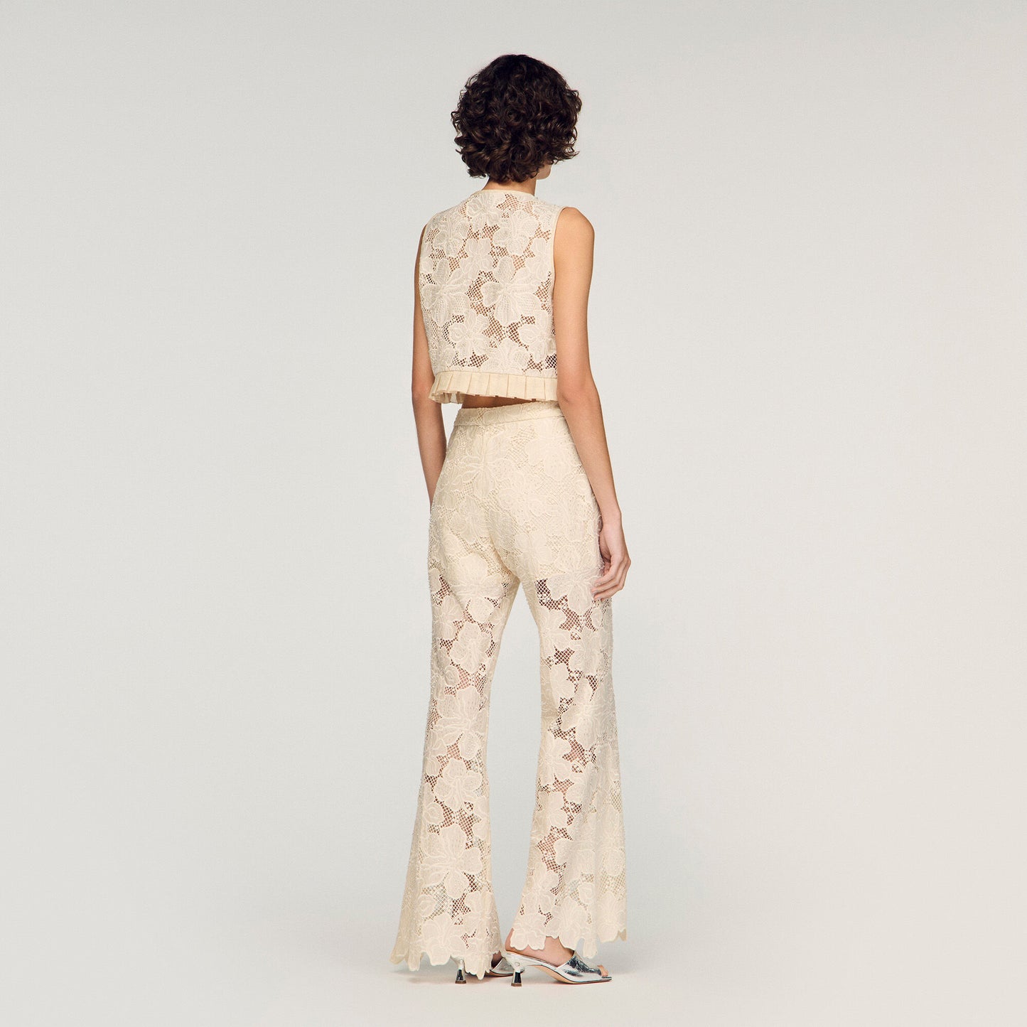 Amane Guipure Lace Crop Top Ecru
