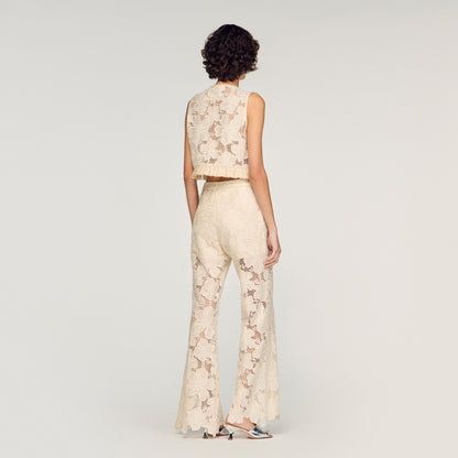 Amane Guipure Lace Crop Top Ecru