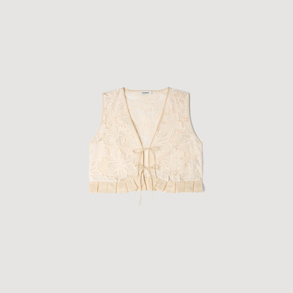 Amane Guipure Lace Crop Top Ecru