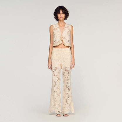 Amane Guipure Lace Crop Top Ecru