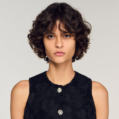 Amie Embroidered Guipure Crop Top Black